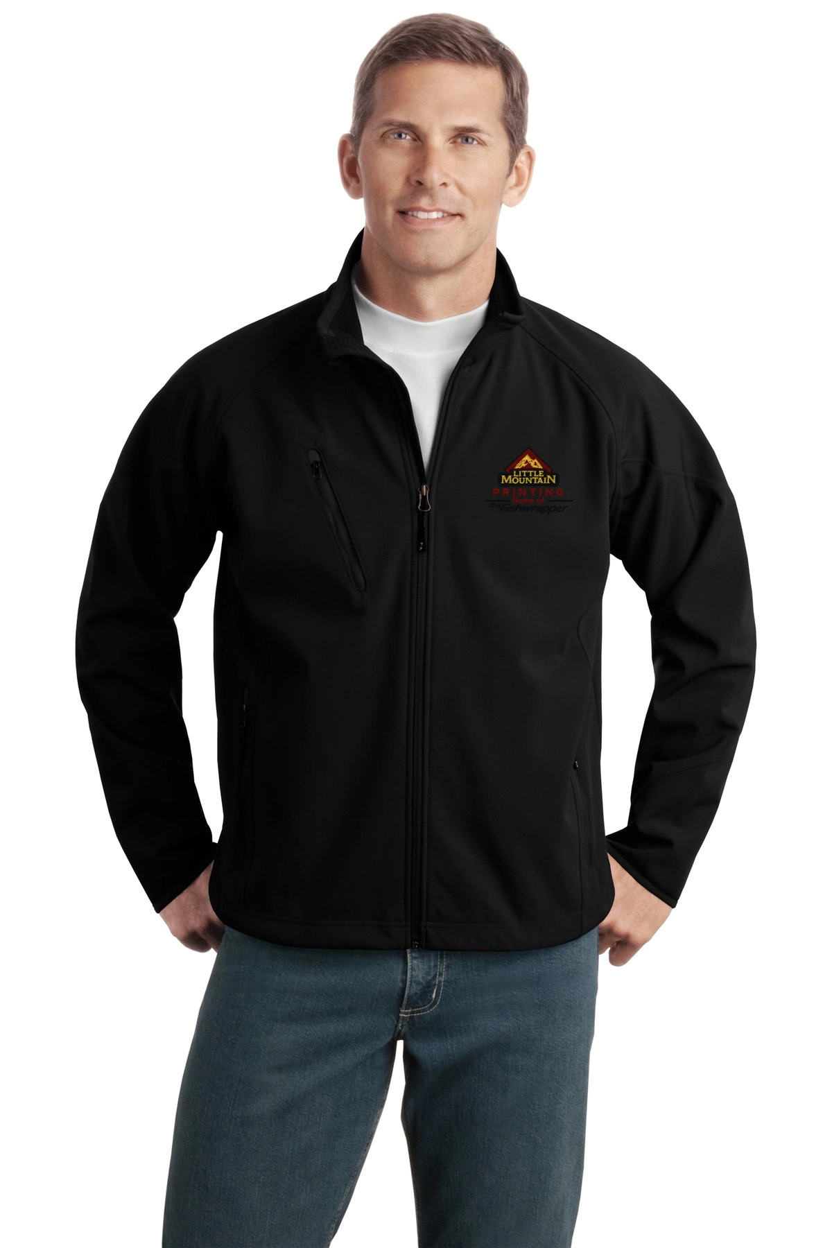 Variant Image for TLJ705 - Port Authority® Tall Textured Soft Shell Jacket - LMP - 3-Color Black - Website Little Mountain Printing