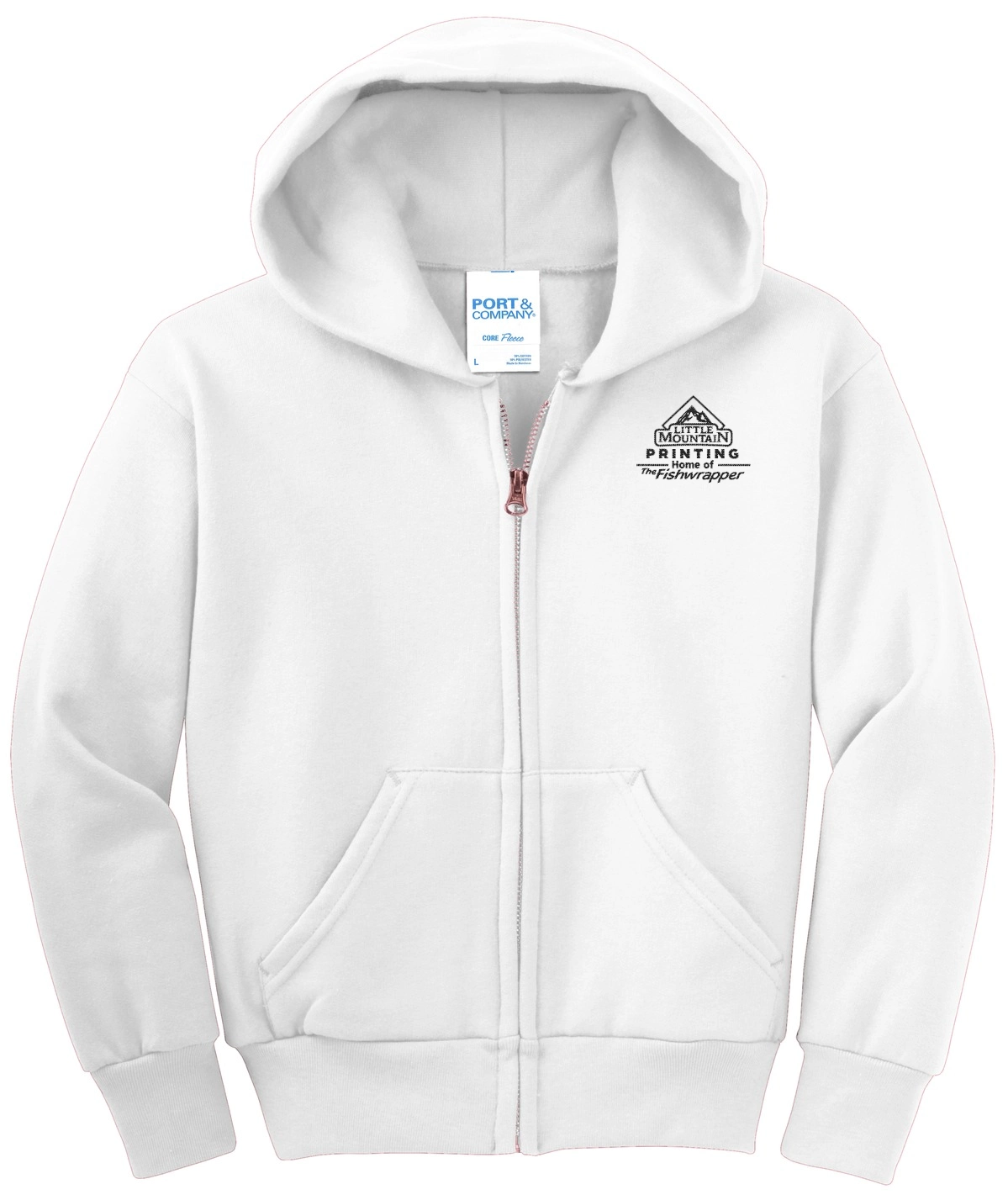 Variant Image for PC90YZH - Port & Company® Youth Core Fleece Full-Zip Hooded Sweatshirt - LMP - 1 Color - Black - Website Little Mountain Printing