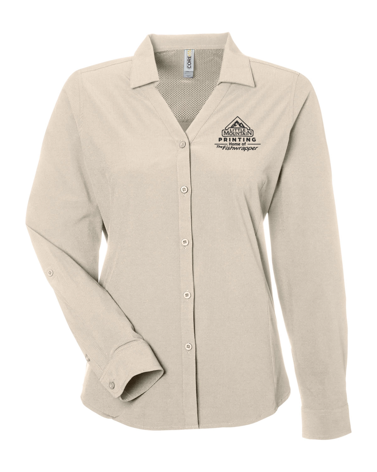 Variant Image for CE510LW  - CORE365 Ladies' Ultra UVP® Long-Sleeve Marina Shirt - LMP - 1 Color - Black - Website Little Mountain Printing