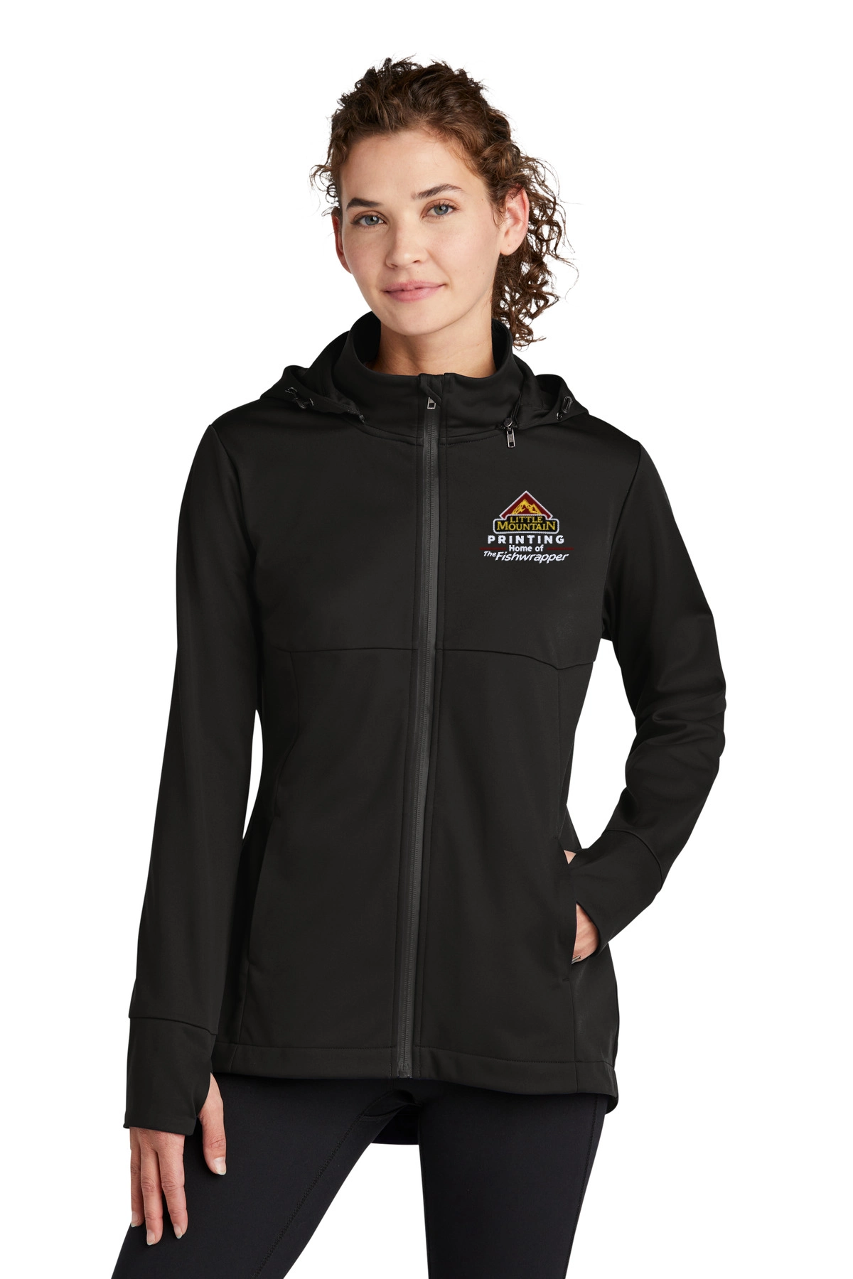 Variant Image for LST980  - Sport-Tek® Women's Hooded Soft Shell Jacket - LMP - 3 Color - Maroon,White,Gold - Website Little Mountain Printing